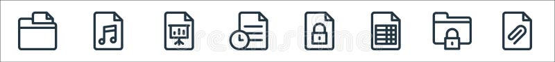 Document and files line icons. linear set. quality vector line set such as add, folder, spreadsheet, secret, file, presentation royalty free illustration