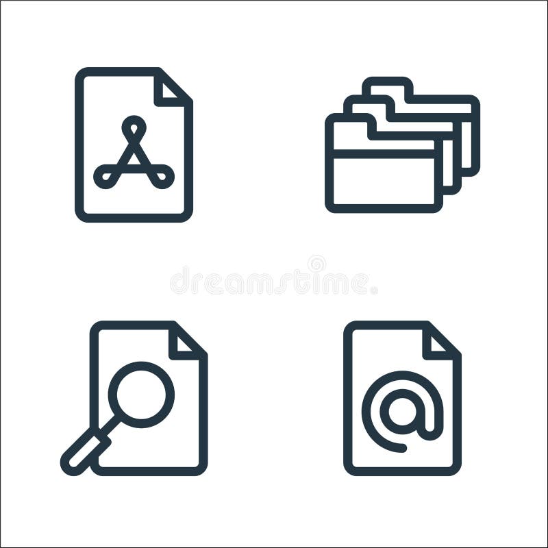 Document and files line icons. linear set. quality vector line set such as address, file, folder stock illustration