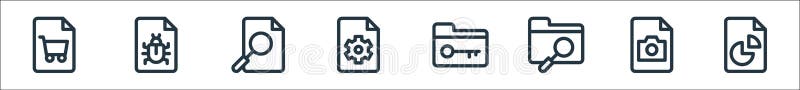 Document and files line icons. linear set. quality vector line set such as analytics, photo, folder, folder, settings, file, bug royalty free illustration