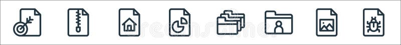 Document and files line icons. linear set. quality vector line set such as bug, picture, folder, folder, analytics, homepage, zip royalty free illustration