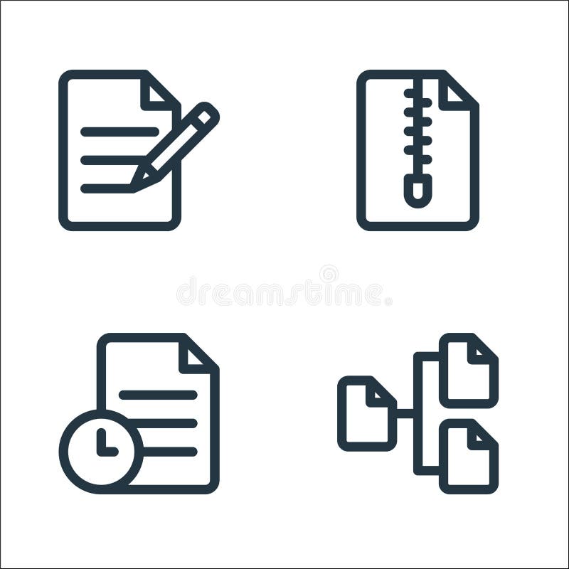 Document and files line icons. linear set. quality vector line set such as chart, file, zip stock illustration