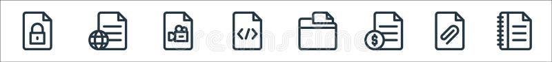 Document and files line icons. linear set. quality vector line set such as file, add, file, folder, coding, video, file royalty free illustration