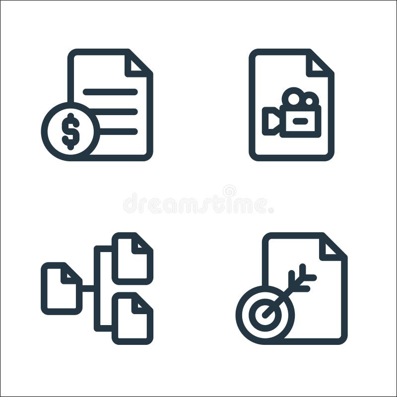 Document and files line icons. linear set. quality vector line set such as file, chart, video vector illustration