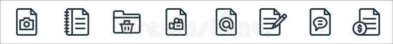 Document and files line icons. linear set. quality vector line set such as file, chat, file, address, video, folder, file vector illustration