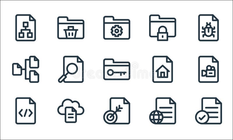 Document and files line icons. linear set. quality vector line set such as file, file, coding, file, chart, homepage, folder vector illustration