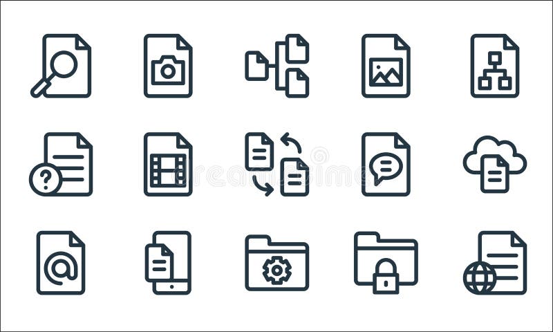 Document and files line icons. linear set. quality vector line set such as file, folder, address, folder, file, file, chat vector illustration