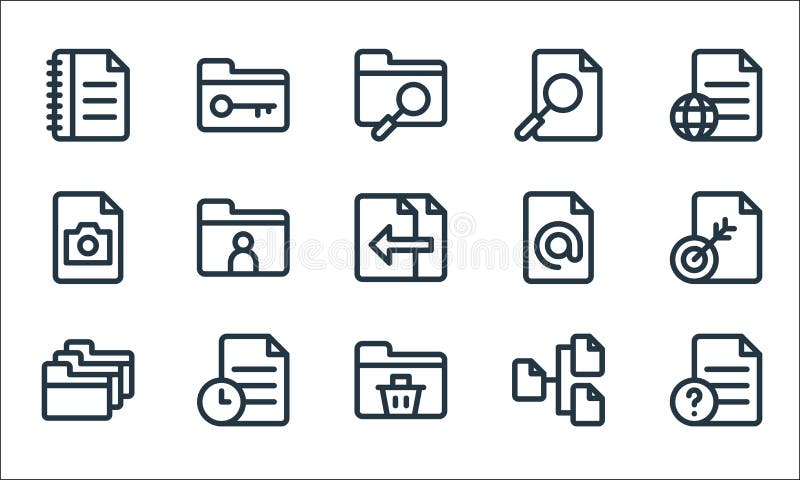 Document and files line icons. linear set. quality vector line set such as file, folder, folder, chart, file, photo, address, file stock illustration