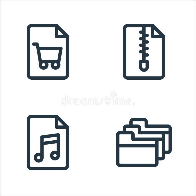 Document and files line icons. linear set. quality vector line set such as folder, music, zip stock illustration