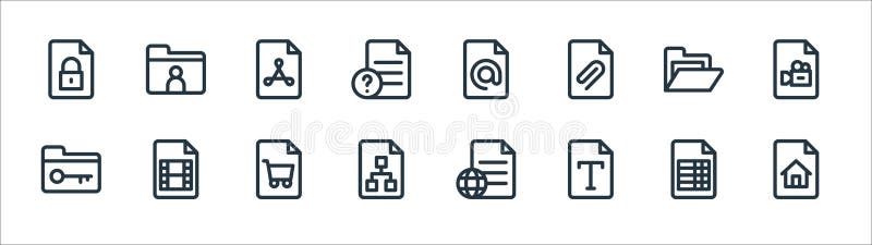 Document and files line icons. linear set. quality vector line set such as homepage, font, analytics, folder, folder, pdf, address stock illustration