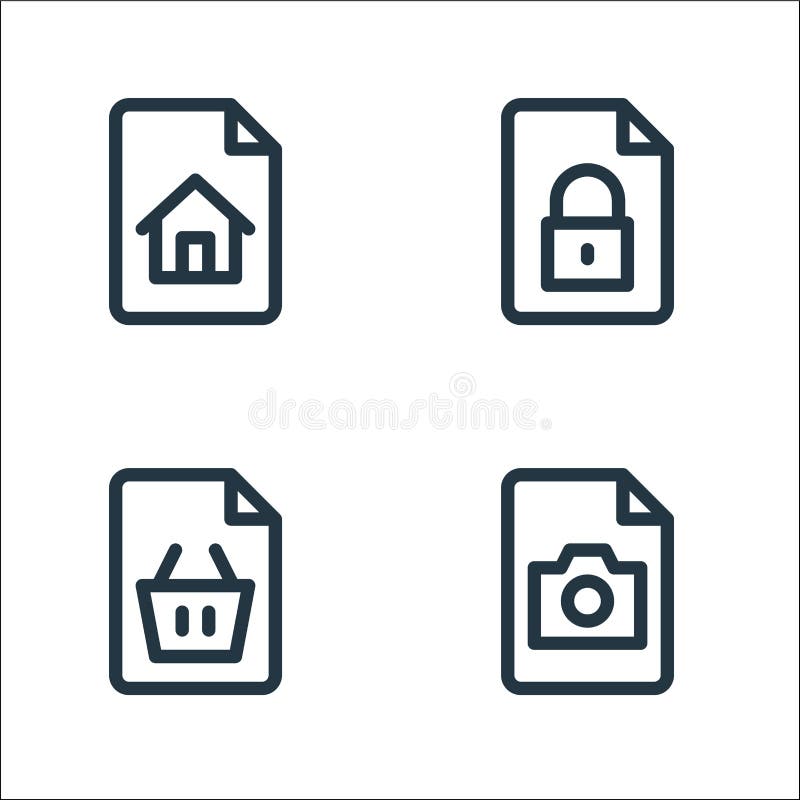 Document and files line icons. linear set. quality vector line set such as photo, shopping, secret stock illustration