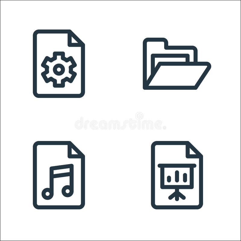 Document and files line icons. linear set. quality vector line set such as presentation, music, folder vector illustration