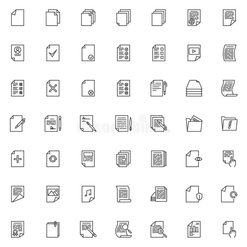 Document files line icons set stock illustration
