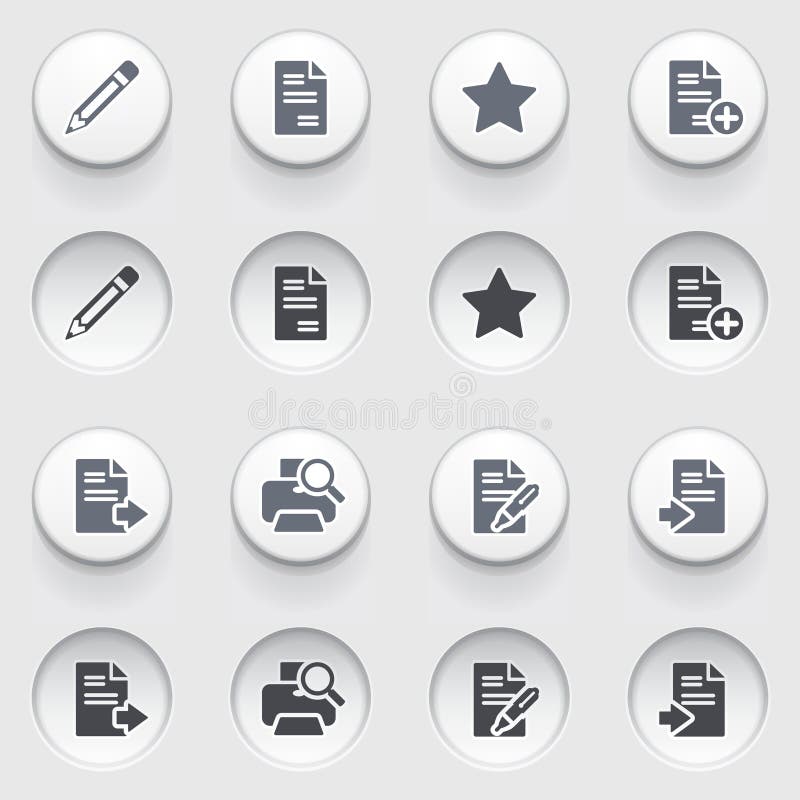 Pictograme document pe butoane albe. set 1. royalty free illustration