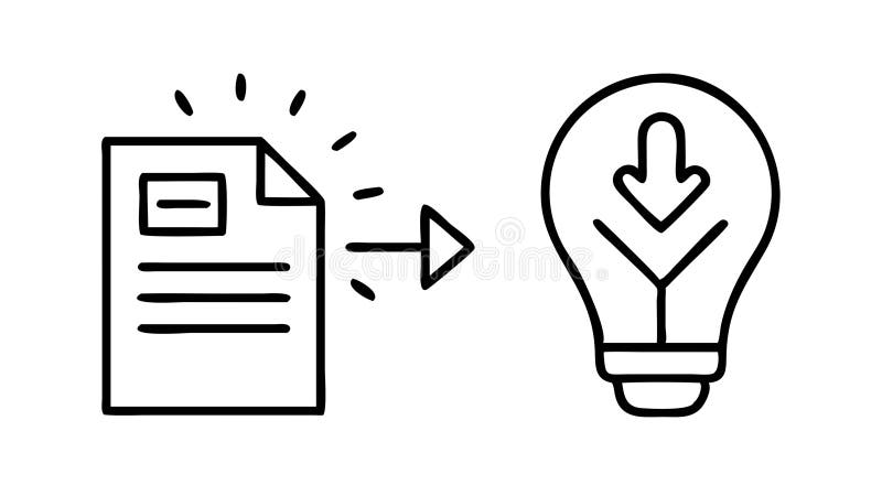 Document with Lightbulb Down Arrow for Concept Retrieval, vector design Generative AI stock illustration