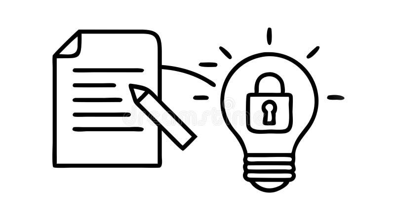 Document with Locked Lightbulb for Patent and IP, vector design Generative AI vector illustration