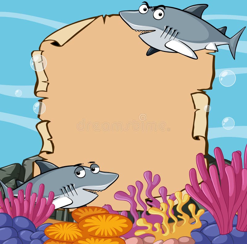 Document malplaatje met haaien in oceaan stock illustratie Document malplaatje met haaien in oceaan stock illustratie