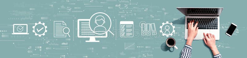 Document management system concept with person using laptop royalty free stock image