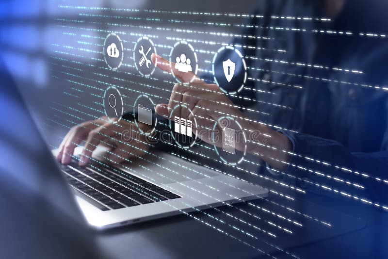 Document Management System DMS Online Document Database and automated processes to manage files, knowledge, and documents in an stock illustration
