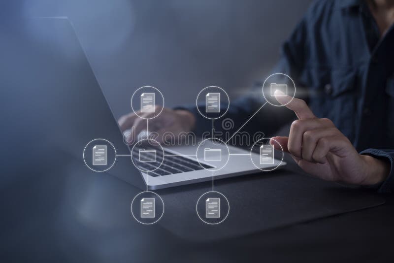 Document Management System DMS Online Document Database and automated processes to manage files, knowledge, and documents in an vector illustration