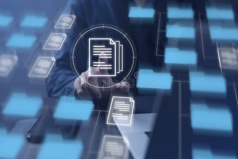 Document Management System DMS Online Document Database and automated processes to manage files, knowledge, and documents in an royalty free illustration
