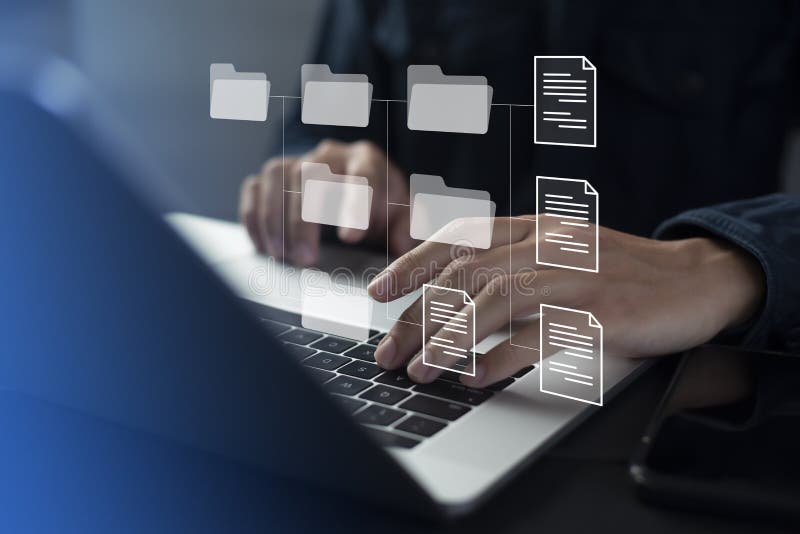 Document Management System DMS Online Document Database and automated processes to manage files, knowledge, and documents in an royalty free illustration