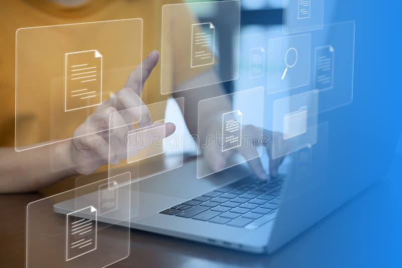 Document Management System DMS Online Document Database and automated processes to manage files, knowledge, and documents in an royalty free illustration