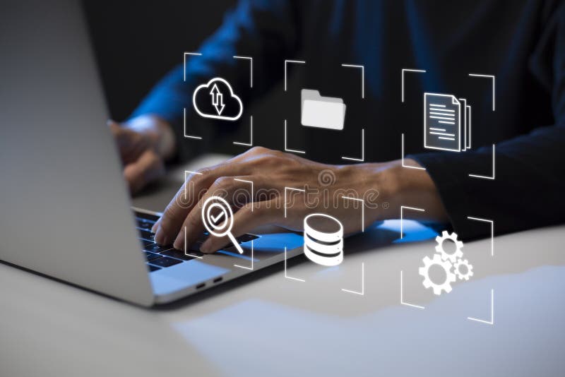 Document Management System DMS Online Document Database and automated processes to manage files, knowledge, and documents in an royalty free illustration