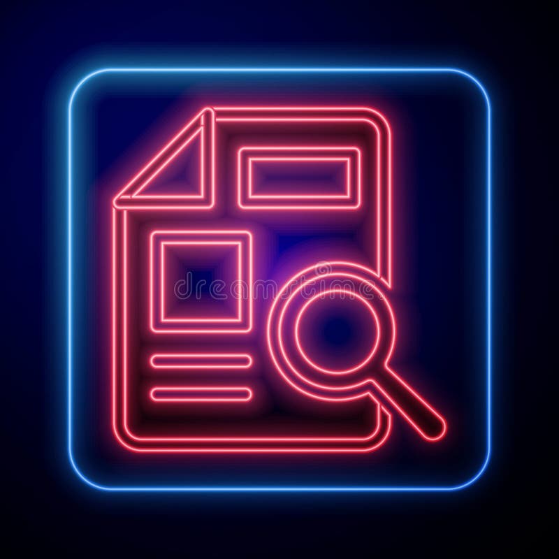 Documento neon illuminante con icona grafico isolata sullo sfondo nero. icona del file di testo del report. segno contabile. contr. pianificazione dell'analisi dei controlli. vettore.