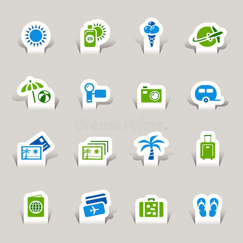 16 vacation and travel icons set. 16 vacation and travel icons set