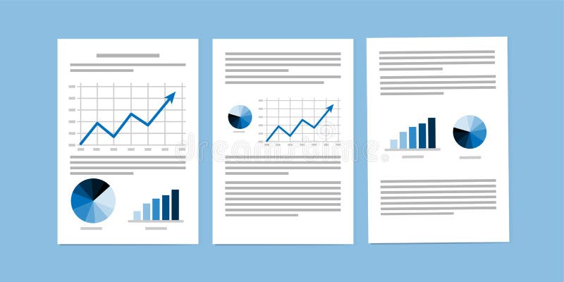 Documentos de negocios, papeleo o informes de negocios sobre fondo azul