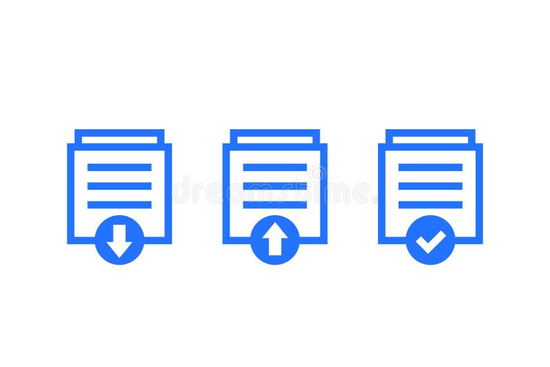Documents download, upload icons on white, vector vector illustration