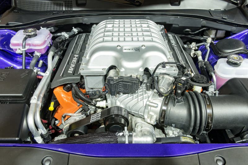 Dodge Charger SRT engine editorial stock photo. Image of indoor 66033563