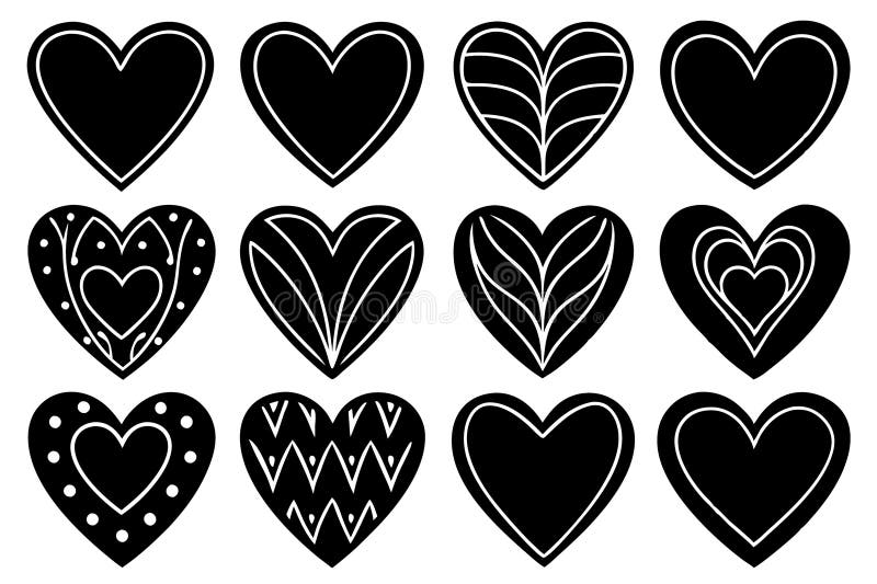 Dodici forme di cuore nero disposte illustrazione vettoriale