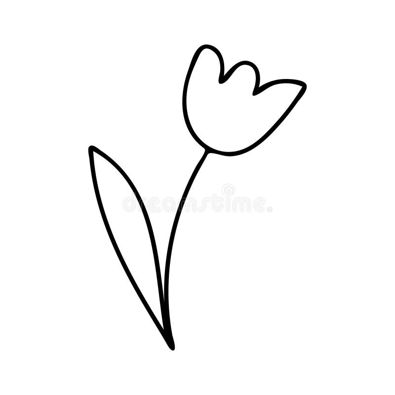 Dodle-blommor konturlinje rita svart och vit bildskärm enkel blomma isolerad på en vit bakgrundsvektor stock illustrationer