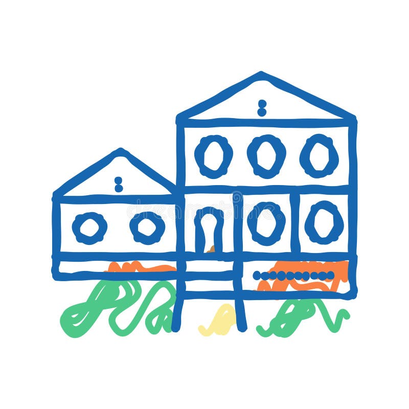 Dodle-illustration för jordbrukshus. Skiss av markörskorgsskodlar. Byggnadstecken för lantbruk. illustration av isolerad symbol