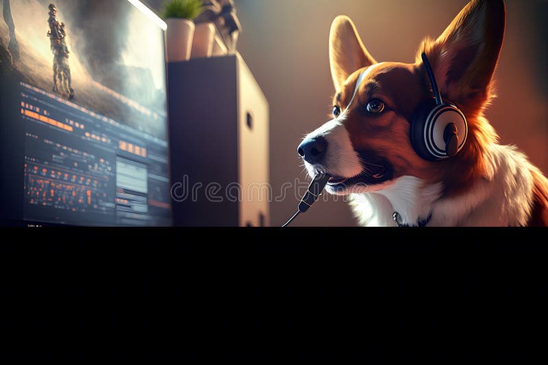 Dog as video game live stream gamer use PC computer for entertainment.  Neural network generated art 31239565 Stock Photo at Vecteezy