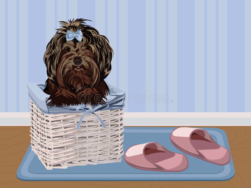 Dog in a Basket. Vector Illustration. Stock Photo Image of wicker