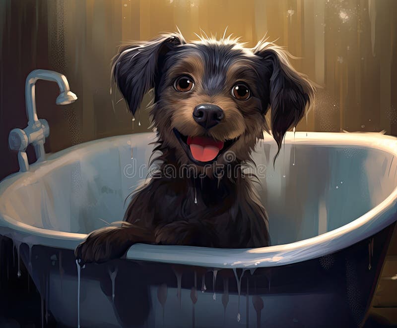 A dog in a bathtub stock illustration. Illustration of generated ...