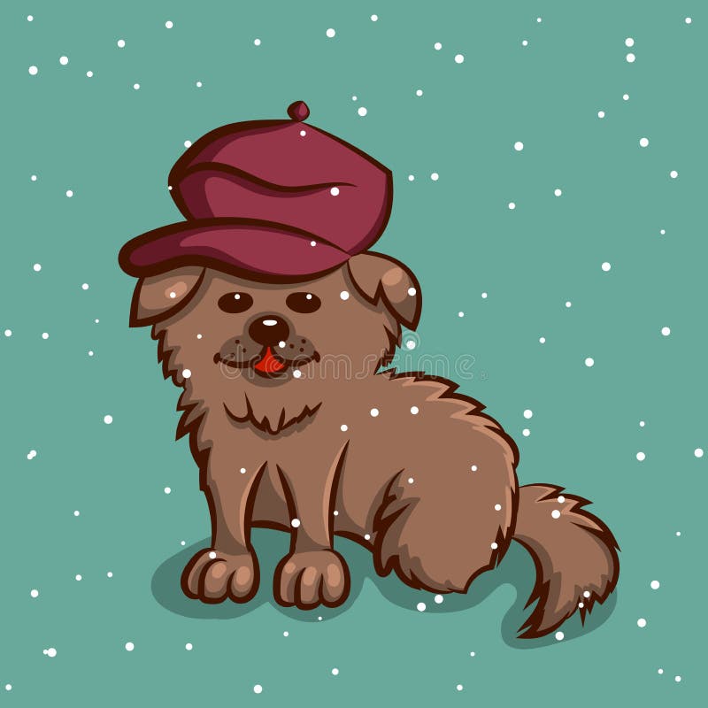Dog In Beret On Snowy Background Stock Vector - Illustration of cold