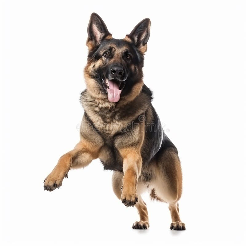 Dog Breed German Shepherd in a Jump, Close-up Isolated on White, Lovely ...