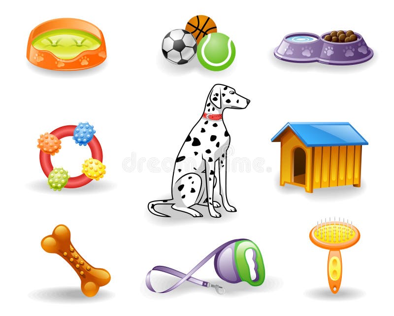 El perro cuidado conjunto compuesto por iconos.