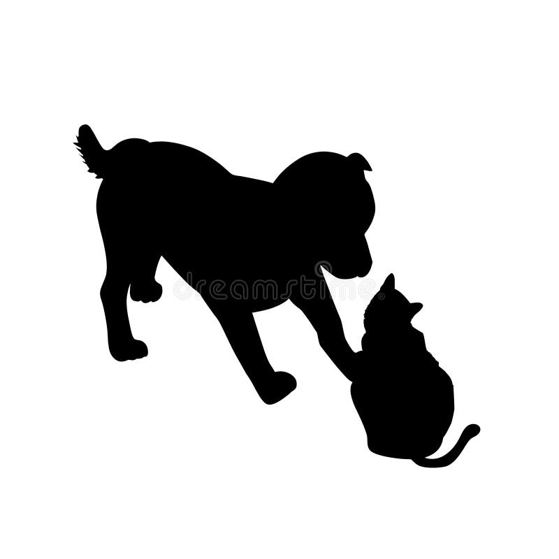 Dog and cat playing silhouette stock illustration Dog and cat playing silhouette stock illustration
