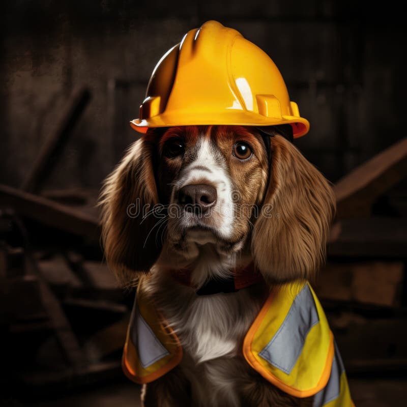 Dog in a Construction Helmet Stock Image Image of friend, worker