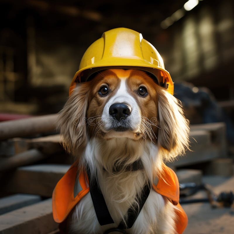 Dog in a Construction Helmet Stock Image Image of helmet, foreman