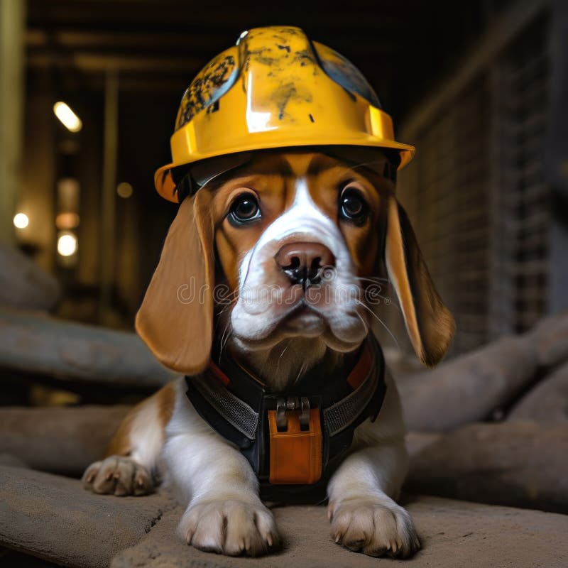 Dog in a Construction Helmet Stock Image Image of celebration, breed