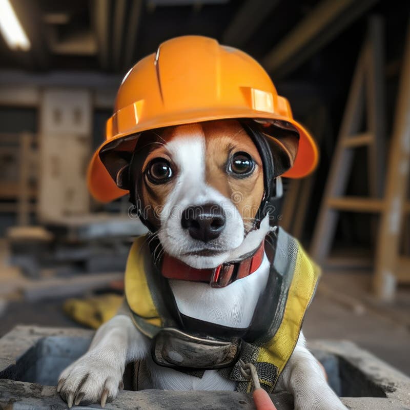 Dog in a Construction Helmet Stock Photo Image of animal, repairman
