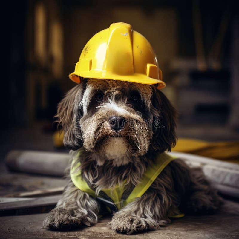 Dog in a Construction Helmet Stock Image Image of friend, work 294049107