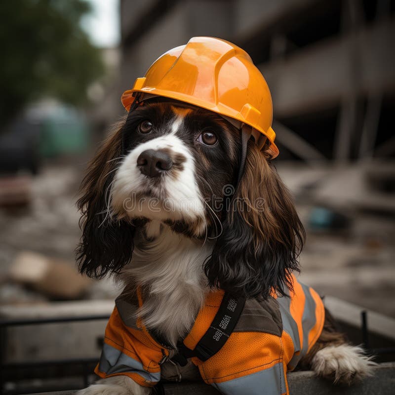 Dog in a Construction Helmet Stock Image Image of helmet, work 294053527