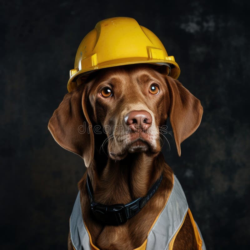 Dog in a Construction Helmet Stock Image Image of cute, background