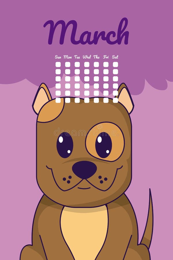 Dog cute calendar cartoon stock vector. Illustration of icon 113461468